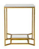 Tavolinetto Double Marble 47x47x60 cm in Ferro e Vetro e Marmo Oro e Bianco-2