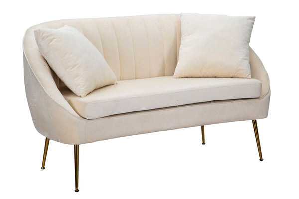 Cremefarbenes Sofa Venice 136 x 66 x 78 cm aus Schwammholz und Polyester und goldfarbenem Metall online