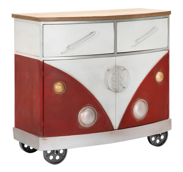 online Kastenwagen 90 x 42 x 81 cm aus Tannenholz und MDF und aus rotem und weißem Eisen