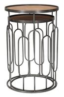 Tavolinetti New Mexico Coppia Ø40x60-35x53 cm in Ferro e MDF Marrone e Grigio-2