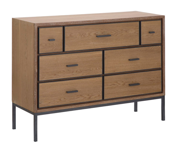 sconto Malé Kommode 105x38x82 cm Tannenholz und Eschenfurnier und MDF und braunes und graues Eisen