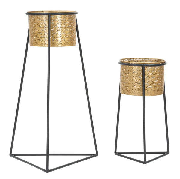 sconto Paar Glax Vasenhalter Ø43x36x70-27x23x45 cm in Gold und schwarzem Eisen