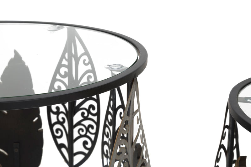 Tavolinetti in Ferro e Legno Foglie Coppia 38x55-33x50 cm in Ferro MDF e Vetro Multicolor-3