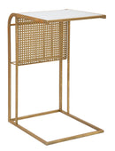 Tavolinetto Marble Porta Giornali 46x35x65 cm in Ferro e Marmo Oro e Bianco-1