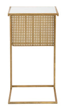 Tavolinetto Marble Porta Giornali 46x35x65 cm in Ferro e Marmo Oro e Bianco-2