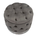 Puff Contenitore Rich Grigio Ø55x42 cm in Legno Spugna Poliestere e Acciaio Grigio-2