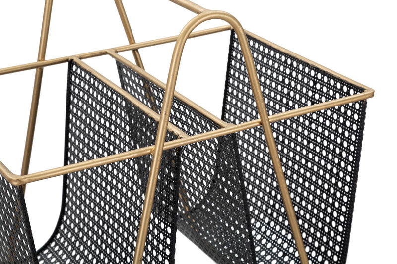 Porta Giornali Double 31x40x42,5 cm in Ferro Nero e Oro-4