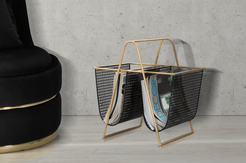 Porta Giornali Double 31x40x42,5 cm in Ferro Nero e Oro-6