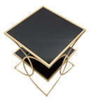 Tavolinetto Double 45x45x55 cm in Ferro MDF e Specchio Oro e Nero-3