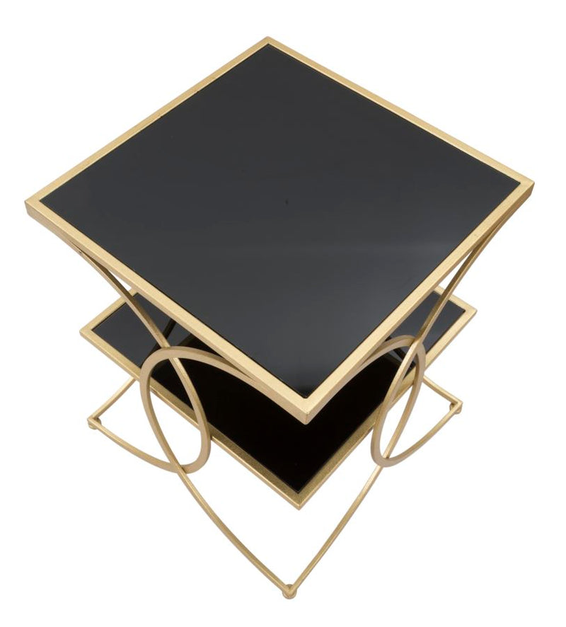 Tavolinetto Double 45x45x55 cm in Ferro MDF e Specchio Oro e Nero-3