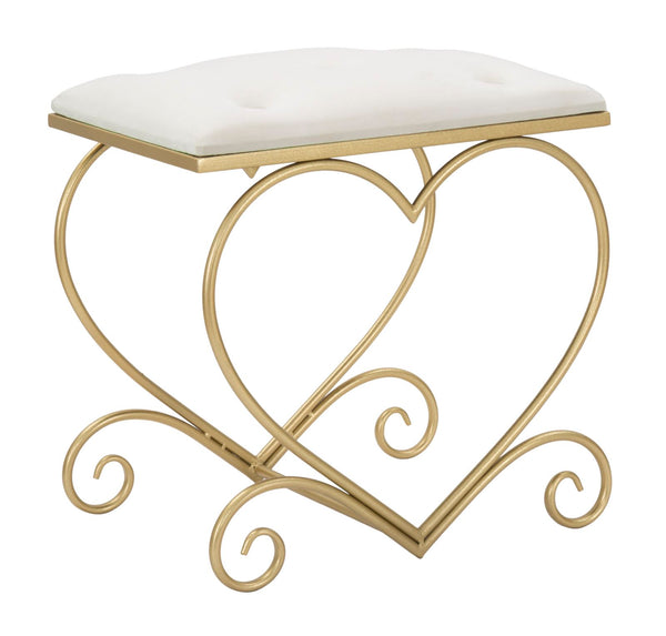 sconto Cremefarbener Herzhocker 50x37,5x51,5 cm aus Eisen und MDF und Schwamm und Gold und rosa Polyester