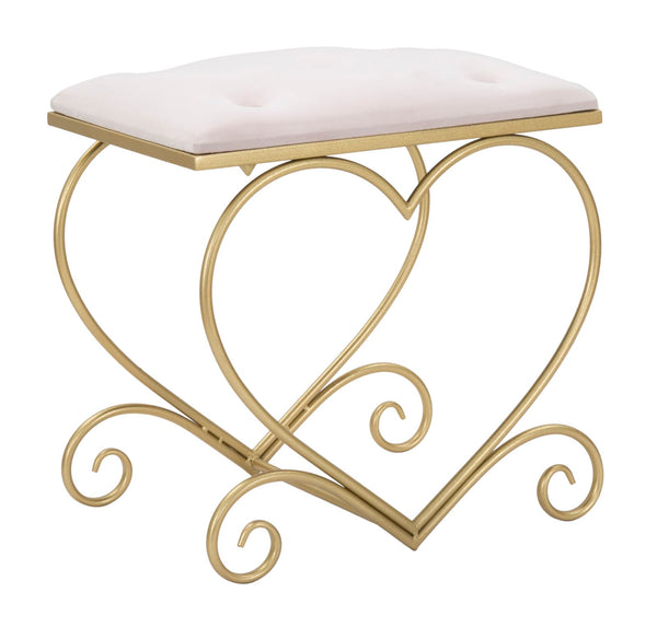sconto Pink Heart Hocker 50x37,5x51,5 cm aus Eisen und MDF und Schwamm und Gold und cremefarbenem Polyester