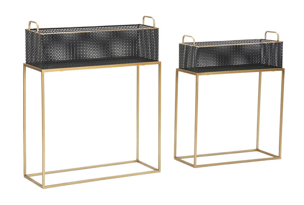 acquista Modischer rechteckiger Vasenhalter für ein Paar 60 x 23 x 73,5-51 x 20 x 64 cm in Schwarz und Goldeisen