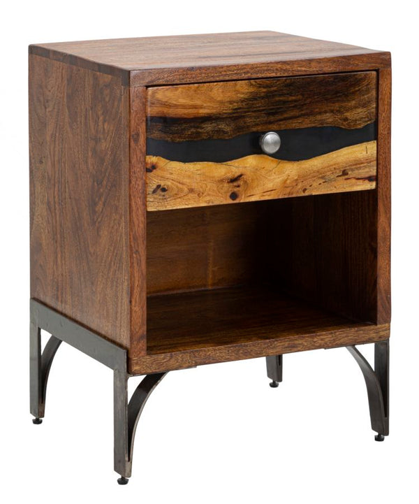 Mustang Nachttisch 44 x 40 x 60 cm aus Akazienholz und braunem und grauem Eisen online
