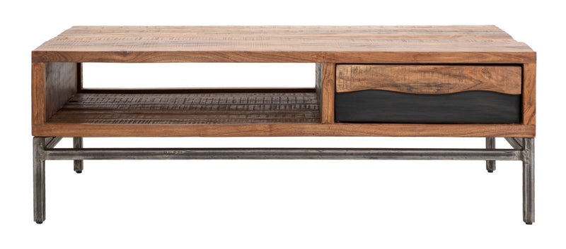 Tavolo da Caffè Yellowstone 118x70x40 cm in Legno di Acacia e Ferro Marrone e Nero-2