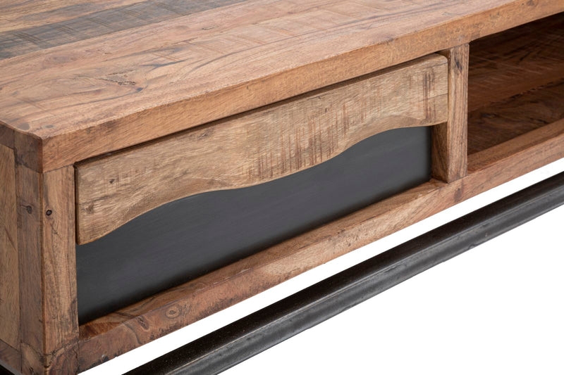 Tavolo da Caffè Yellowstone 118x70x40 cm in Legno di Acacia e Ferro Marrone e Nero-5