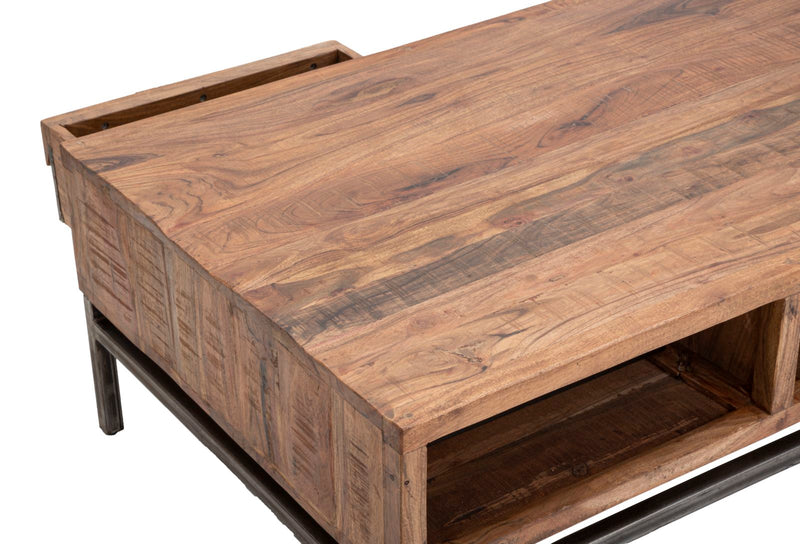 Tavolo da Caffè Yellowstone 118x70x40 cm in Legno di Acacia e Ferro Marrone e Nero-6