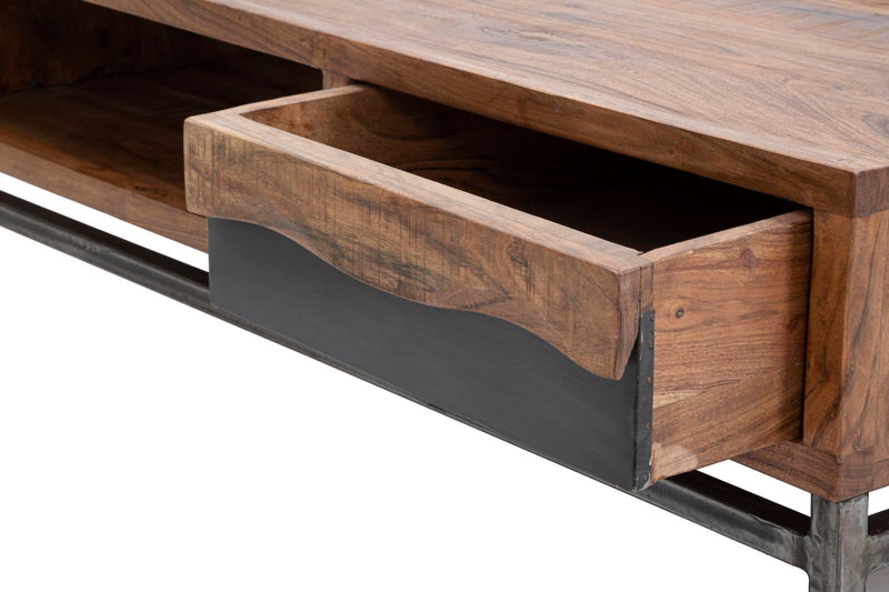 Tavolo da Caffè Yellowstone 118x70x40 cm in Legno di Acacia e Ferro Marrone e Nero-7