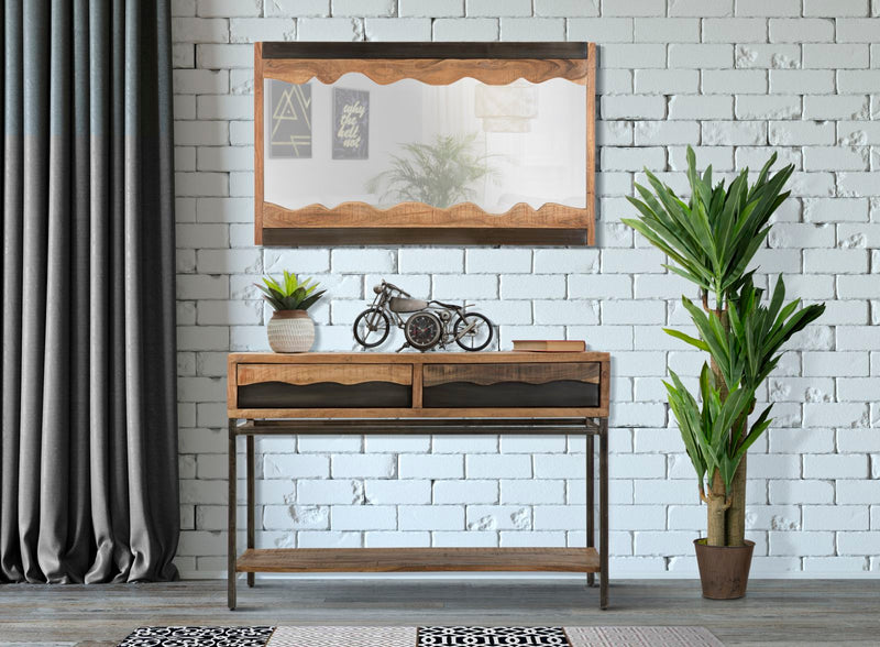 Specchio Yellowstone 120x4x72 cm in Legno di Acacia e Specchio Marrone e Nero-5