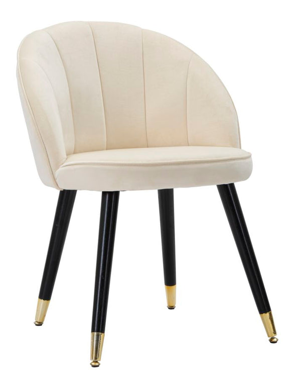 sconto Cremefarbener Loty Stuhl 57x58x80 cm in Holz und Samt in Creme, Gold und Schwarz