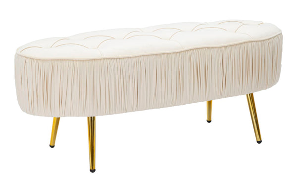 Bank Oval Creme 102x40,5x42 cm in Holz und Samt Creme und Gold acquista