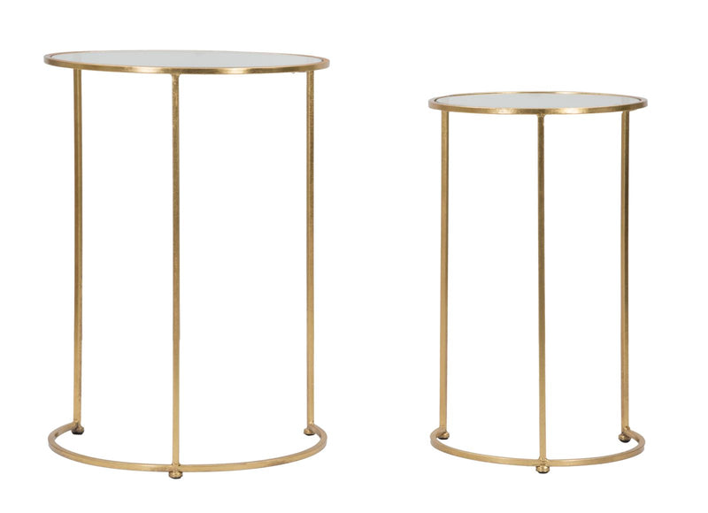 Tavolinetti Glam Simply Coppia Ø44,5x63-34,5x56,5 cm in Ferro e Vetro Oro-1