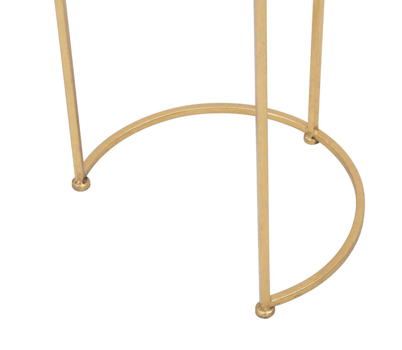 Tavolinetti Glam Simply Coppia Ø44,5x63-34,5x56,5 cm in Ferro e Vetro Oro-3