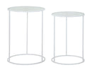 Tavolinetti Bianco Harts Coppia Ø43x60-38x55 cm in Ferro e Vetro Bianco-1