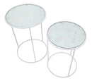 Tavolinetti Bianco Harts Coppia Ø43x60-38x55 cm in Ferro e Vetro Bianco-2