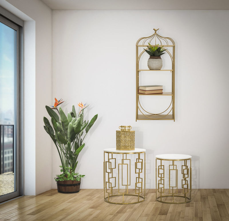 Gabbietta da Muro con Mensole 38x22x92 cm in Ferro Oro-7