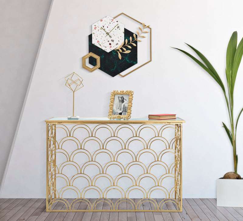 Console Arc 120x40x80,5 cm in Ferro MDF e Vetro Oro e Multicolor-7