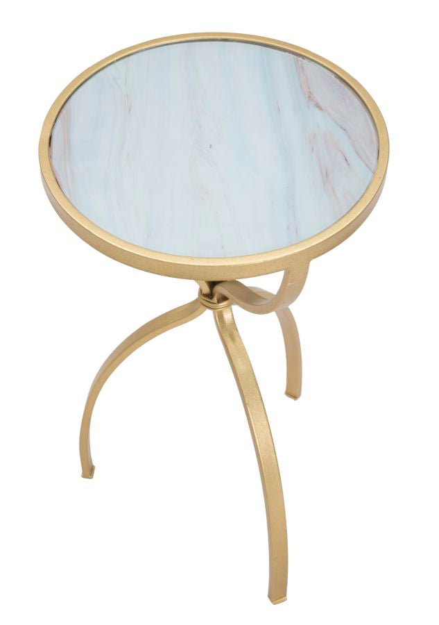 Tavolinetto Glam Tridh Ø32,5x55 cm in Ferro MDF e Vetro Oro e Multicolor-3