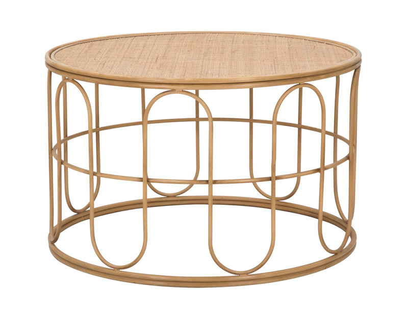 Tavolino Basso Ø80x50 cm in Metallo Piano in Rattan-1