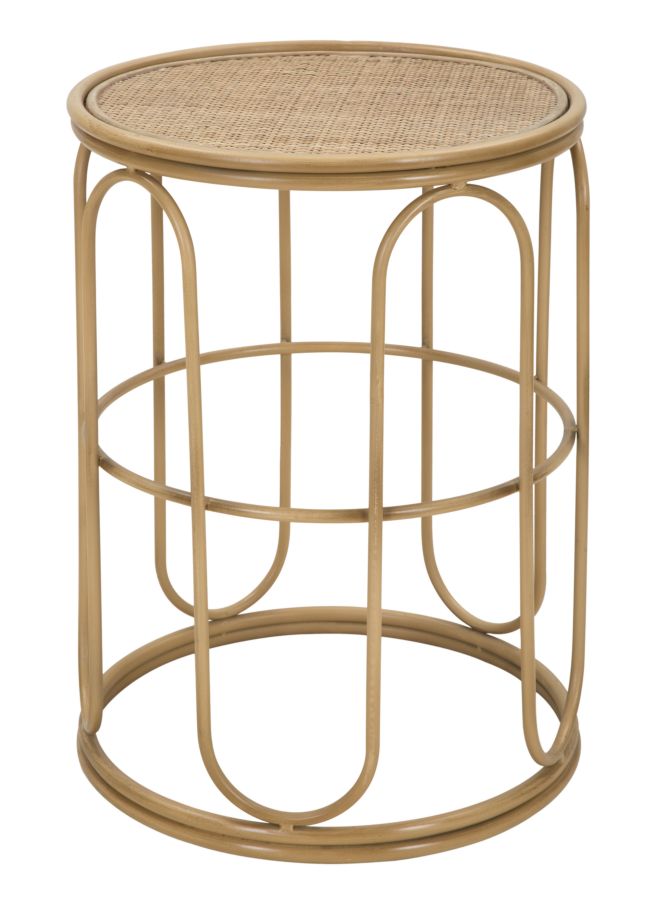 Tavolino Basso Ø40x55 cm in Metallo Piano in Rattan-1