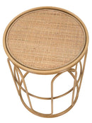 Tavolino Basso Ø40x55 cm in Metallo Piano in Rattan-2