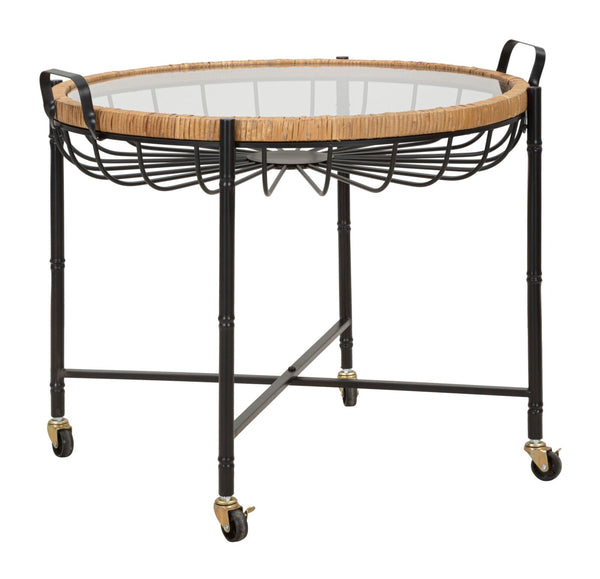 acquista Niedriger Tisch 70,5 x 65 x 57 cm mit Glasplatte mit Metallrädern