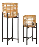 Set 2 Portavasi Ø38x90-33x60 cm in Metallo e Rattan-1