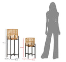 Set 2 Portavasi Ø38x90-33x60 cm in Metallo e Rattan-6