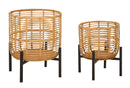 Set 2 Portavasi Ø41x47-33x39 cm in Metallo e Rattan-1