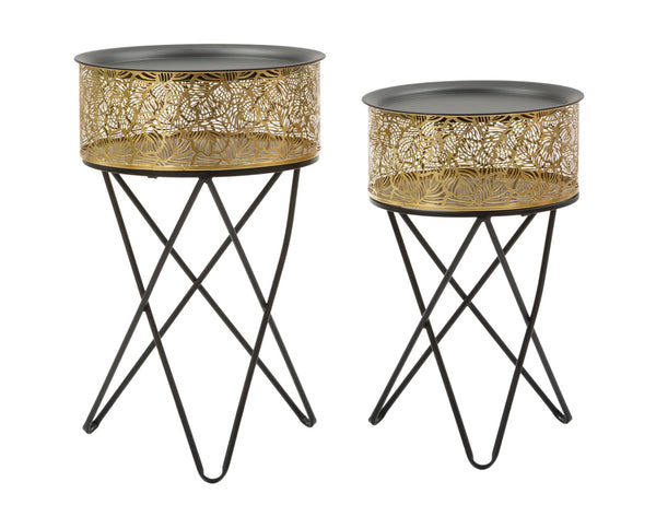 Set mit 2 Couchtischen Ø40x66-35x56 cm aus schwarzem und goldenem Metall sconto
