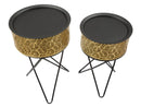 Set 2 Tavolini Ø40x66-35x56 cm in Metallo Nero e Oro-2