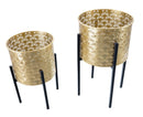 Set 2 Portavasi Ø21x38-19x28 cm in Metallo Nero e Oro-2