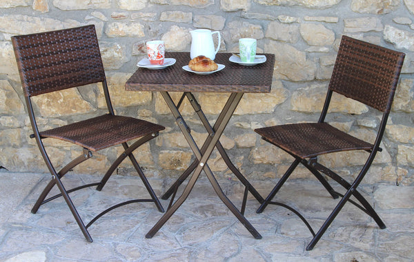 Set aus Couchtisch und 2 klappbaren Gartenstühlen aus Bauer Duetto Brown Polyrattan online