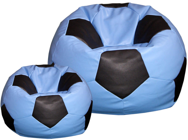 Bean Bag Hocker Ø100 cm aus Kunstleder mit Fußstütze Baselli Sky Blue und Black Soccer Ball prezzo