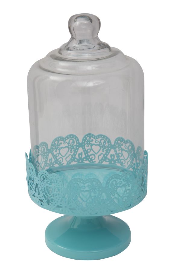 Bonbonhalter mit blauem Herz ØCm13,5x26 cm aus Eisen und hellblauem Glas prezzo