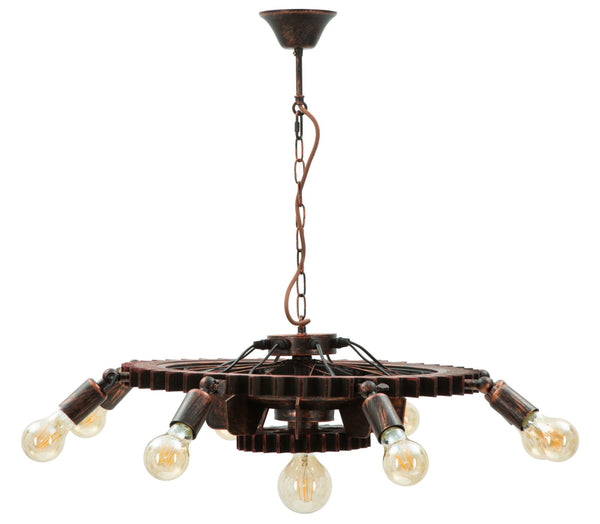 sconto Double Gear Kronleuchter Ø73,5x16 cm aus Eisen und schwarzem Holz und Kupfer