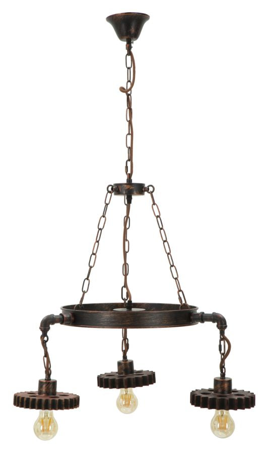 Gear Chandelier 3 Lights Ø54x104 cm aus Eisen und schwarzem Holz und Kupfer acquista
