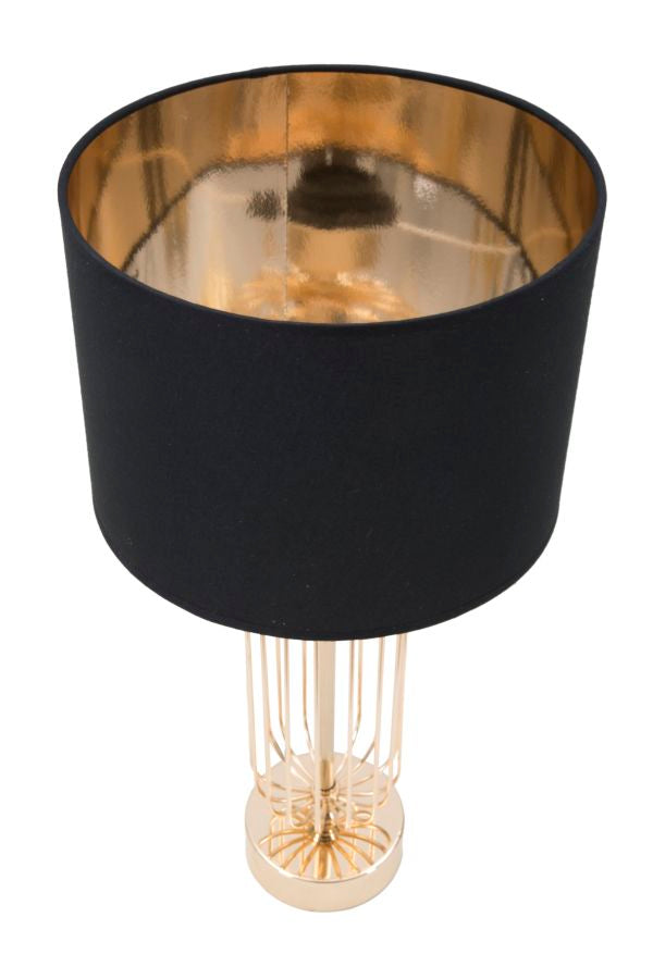 Lampada da Tavolo Glam Towy Ø25x51 cm in Ferro e Tessuto Nero e Oro-2