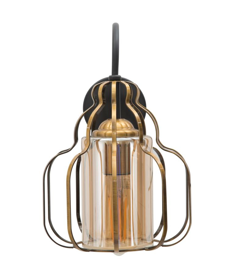 Lampada da Muro Iron Class 21x30x32 cm in Ferro e Vetro Oro e Nero-3