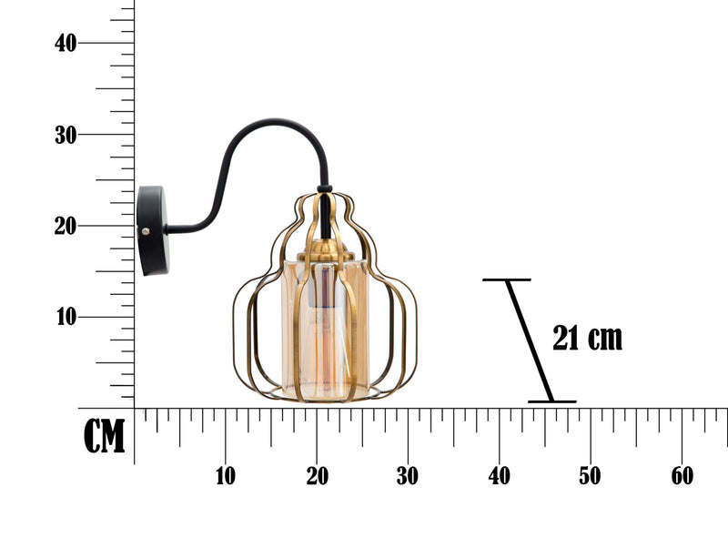 Lampada da Muro Iron Class 21x30x32 cm in Ferro e Vetro Oro e Nero-8